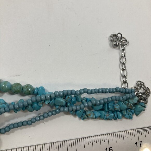 Turquoise Howlite Beaded Womens Necklace Bold Boho Multistrand 18 in - Picture 10 of 13